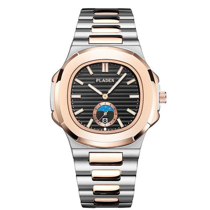 Geometric Dial Watch with Metal Strap