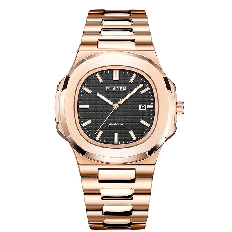 Geometric Dial Watch with Metal Strap