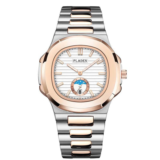 Geometric Dial Watch with Metal Strap