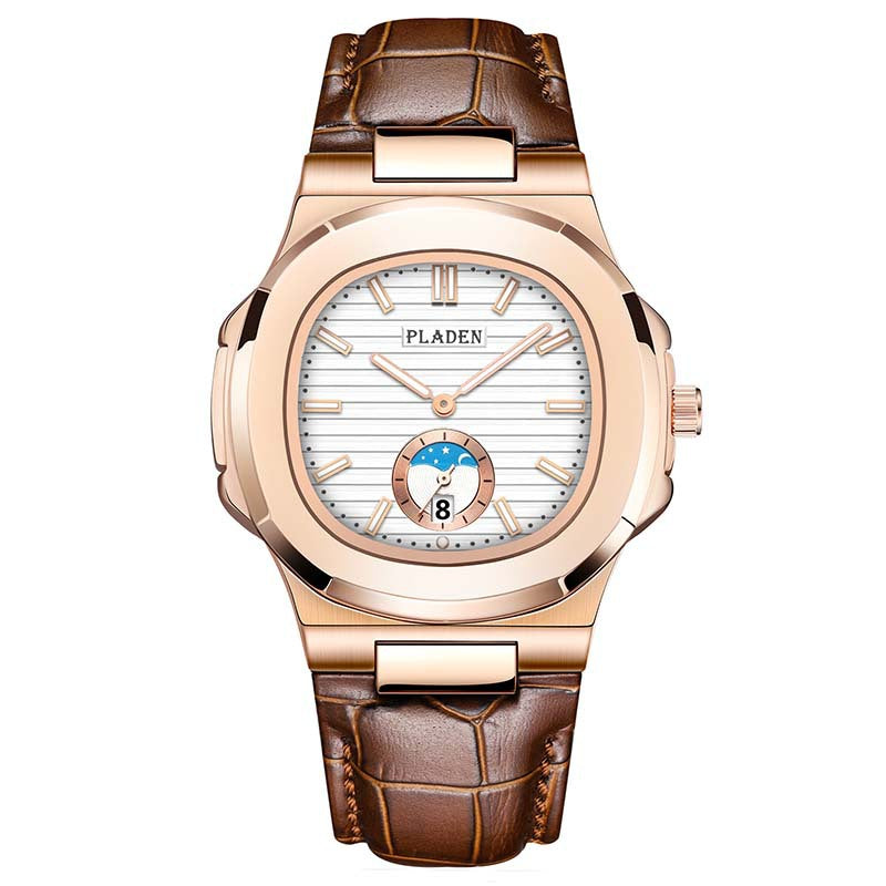 Geometric Dial Watch with Metal Strap