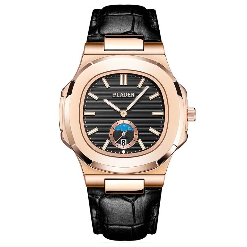 Geometric Dial Watch with Metal Strap
