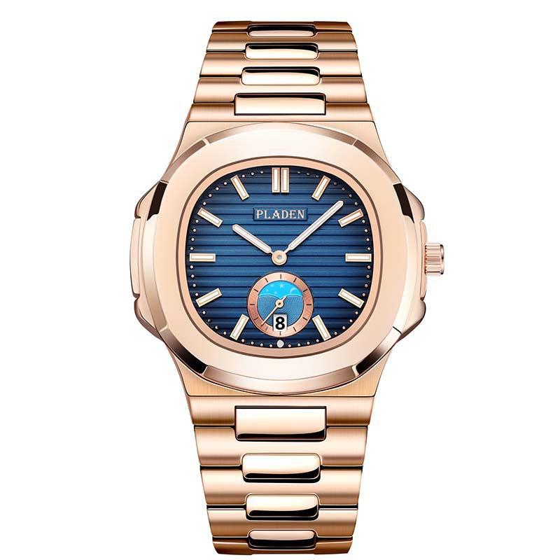 Geometric Dial Watch with Metal Strap
