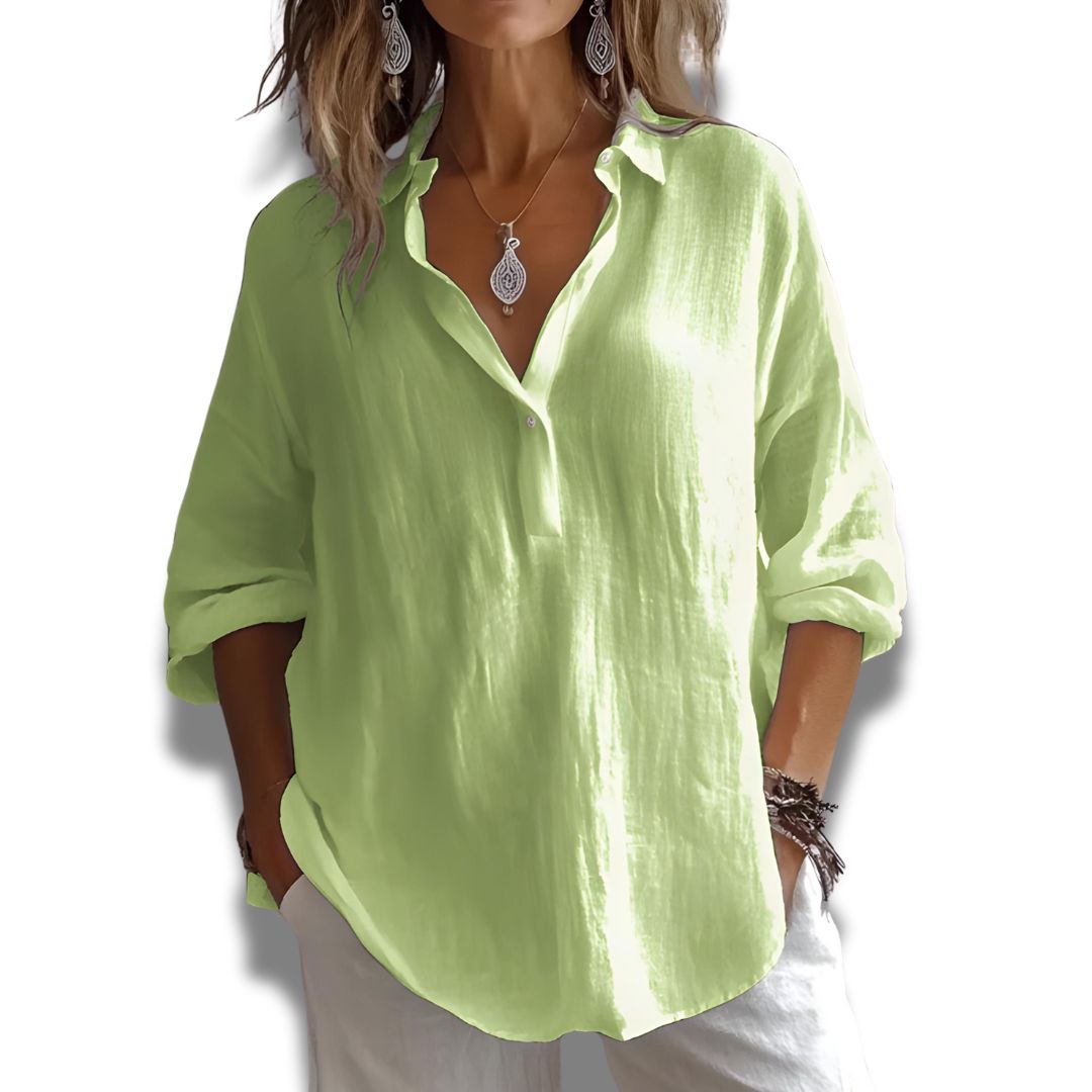 Women's Loose-Fit Blouse with Buttoned Neckline