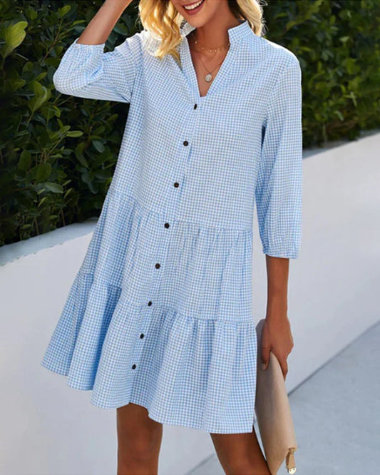 Tiered Button Midi Shirt Dress