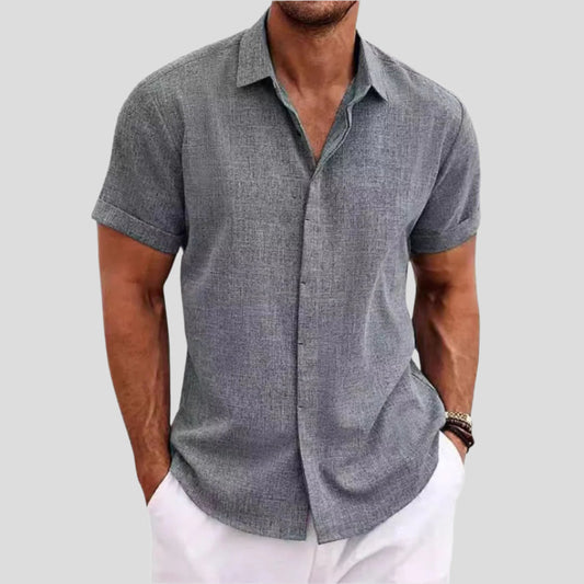 Men's Short Sleeve Woven Shirt with Button Front