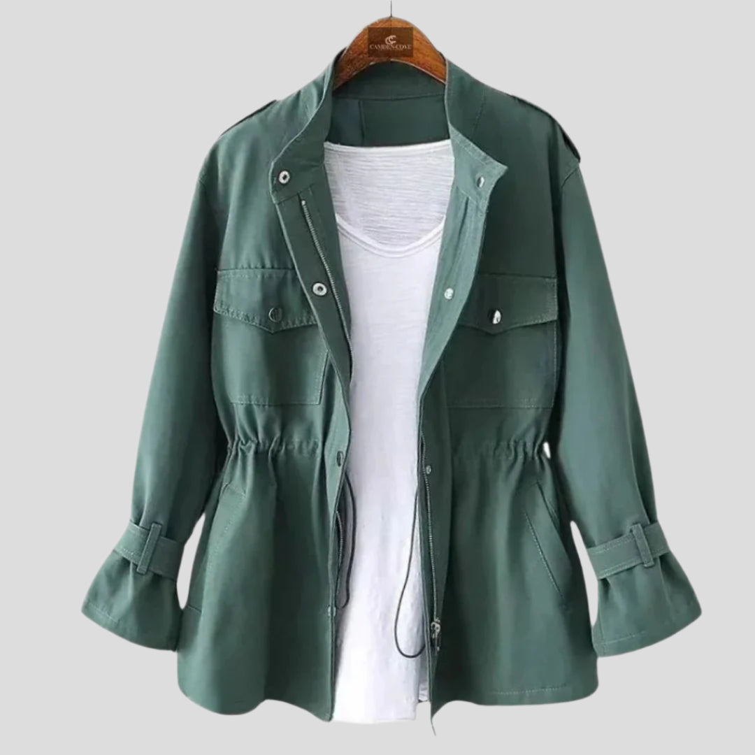 Women's Zip-Front Utility Jacket with Adjustable Waist