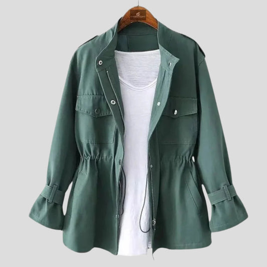 Women's Zip-Front Utility Jacket with Adjustable Waist