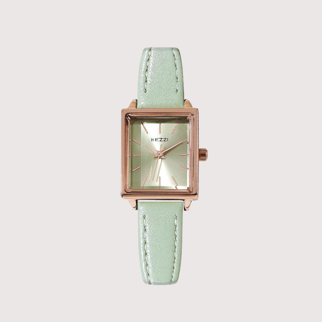 Women's Square Dial Watch with Stitched Band Detail