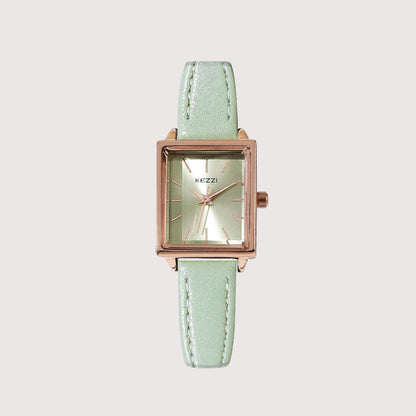 Women's Square Dial Watch with Stitched Band Detail