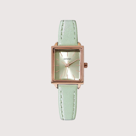 Women's Square Dial Watch with Stitched Band Detail