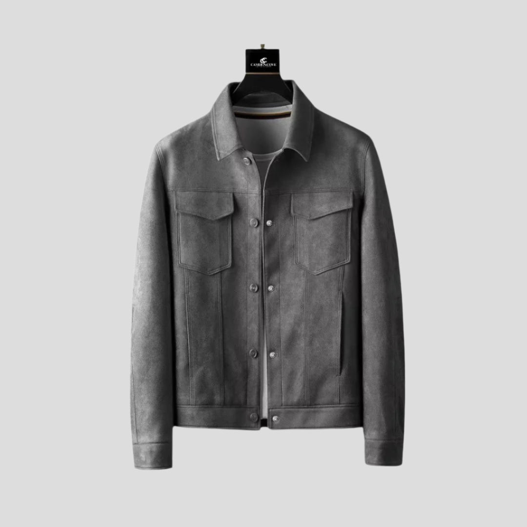 Women's Faux Suede Shirt Jacket with Snap Closure