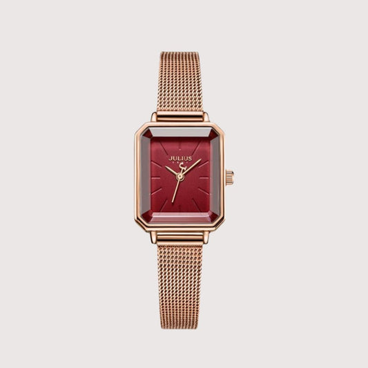 Women's Rectangular Face Watch with Fine Mesh Band