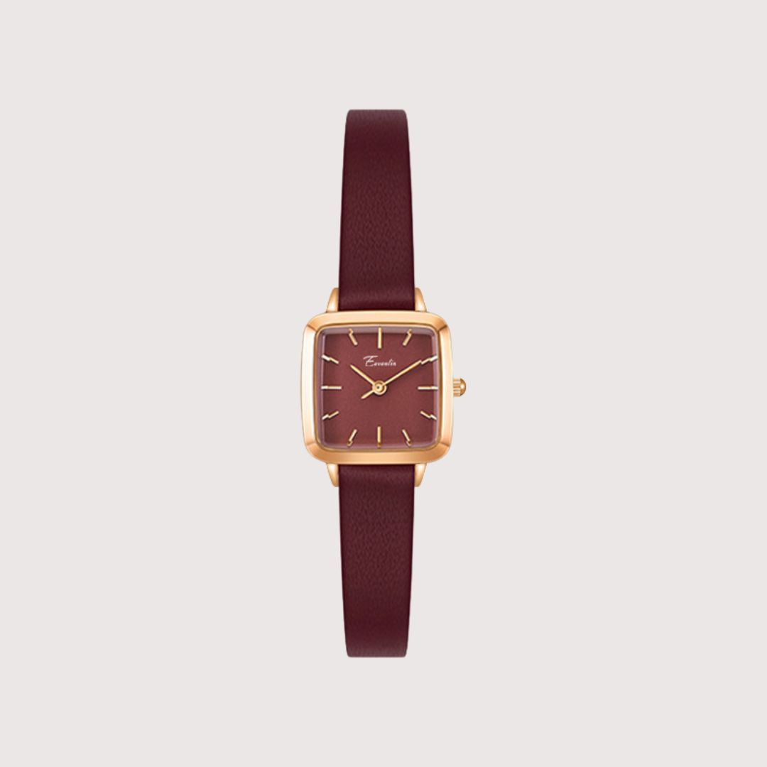 Women's Compact Square Dial Watch with Narrow Strap