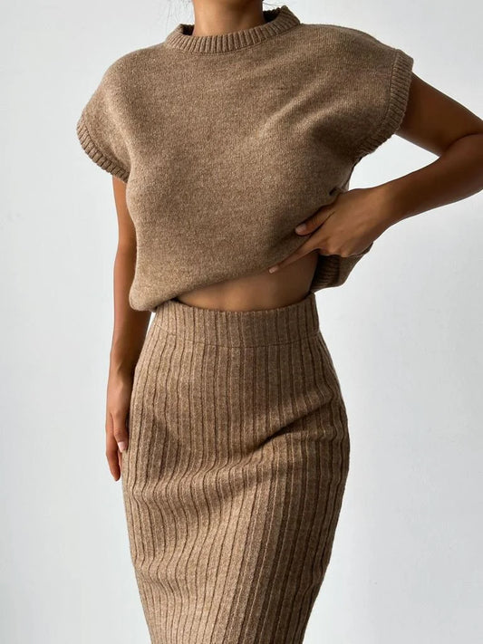 Fitted Rib-Knit Skirt Set