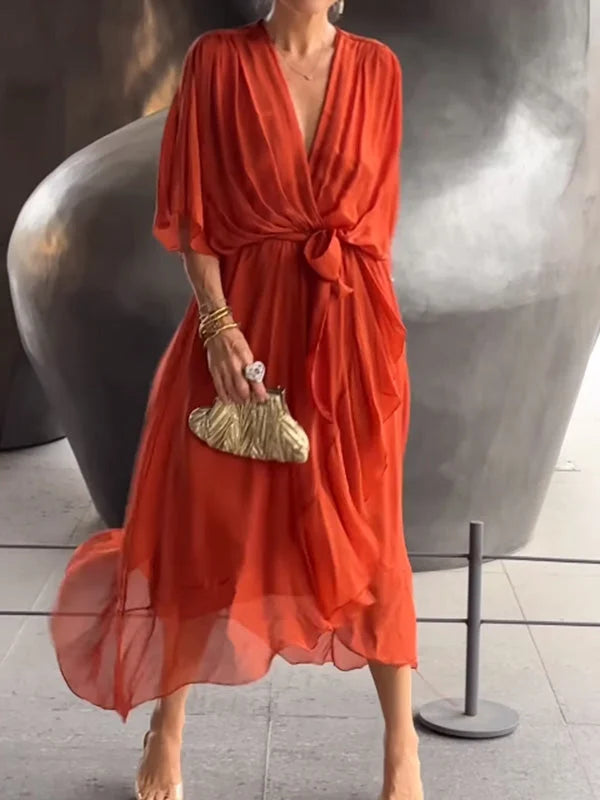 Belted Wrap Midi Dress