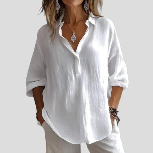 Women's Loose-Fit Blouse with Buttoned Neckline