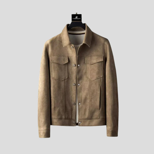 Women's Faux Suede Shirt Jacket with Snap Closure