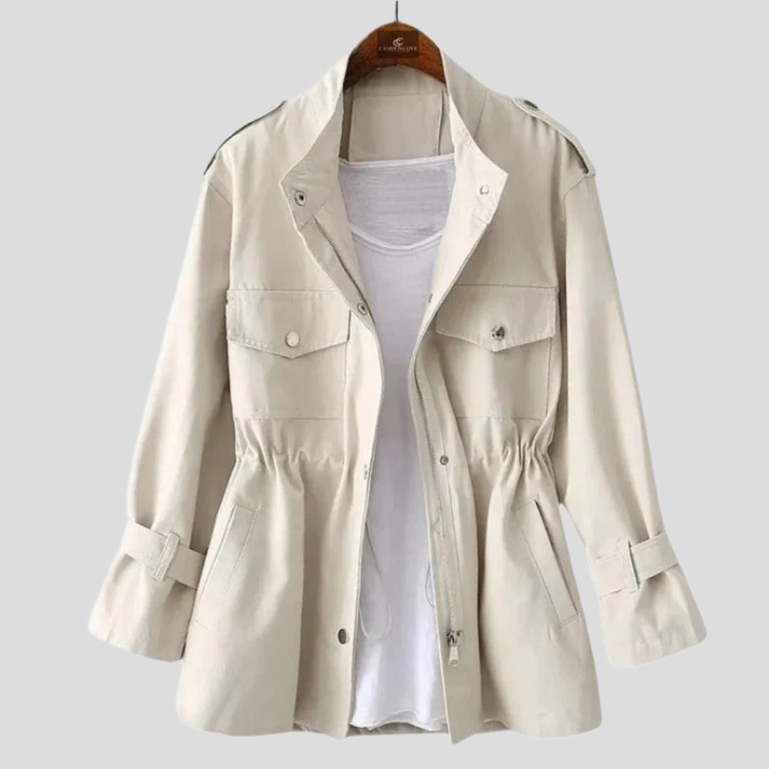 Women's Zip-Front Utility Jacket with Adjustable Waist