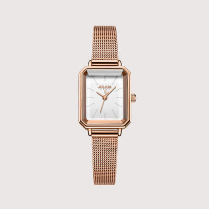 Women's Rectangular Face Watch with Fine Mesh Band