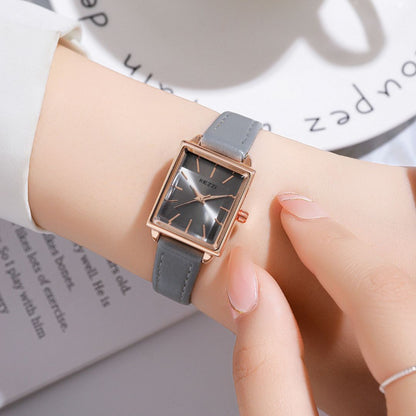 Women's Square Dial Watch with Stitched Band Detail