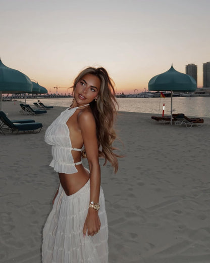 Ruched Halter Crop & Coordinated Maxi Skirt