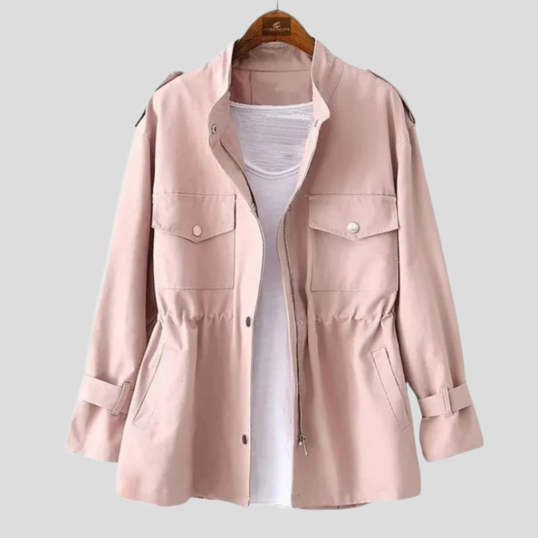Women's Zip-Front Utility Jacket with Adjustable Waist
