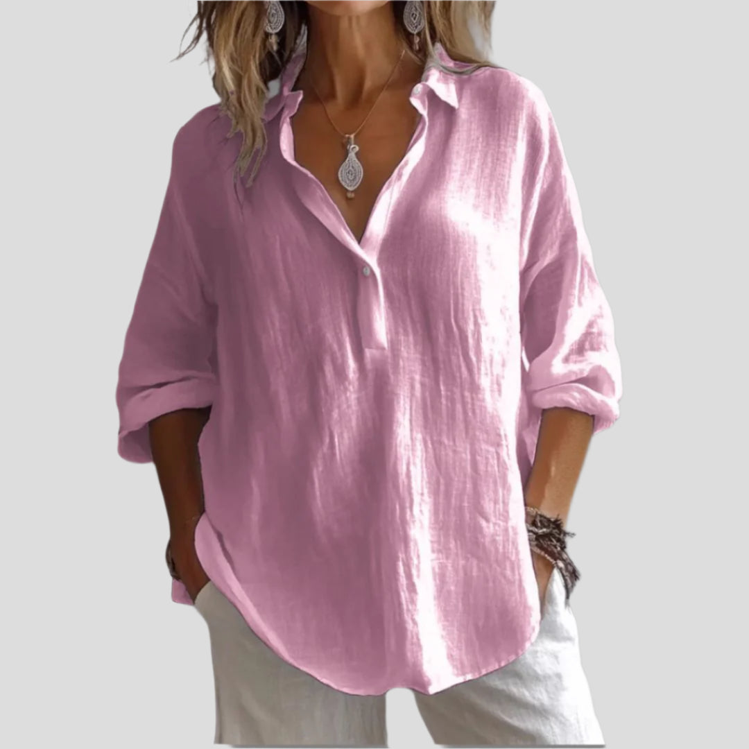 Women's Loose-Fit Blouse with Buttoned Neckline
