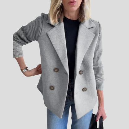 Women's Structured Blazer Jacket with Contrast Knit Sleeves