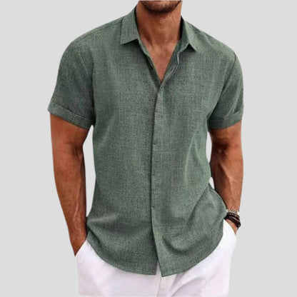 Men's Short Sleeve Woven Shirt with Button Front