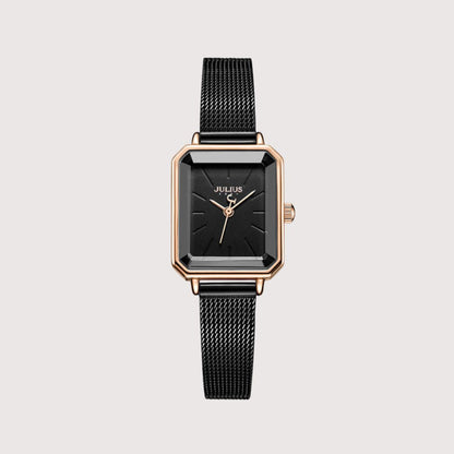 Women's Rectangular Face Watch with Fine Mesh Band