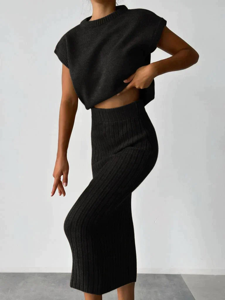 Fitted Rib-Knit Skirt Set