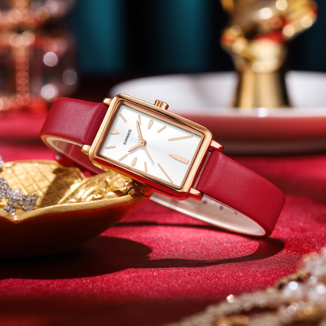 Women's Slim Rectangle Watch with Minimal Strap Design