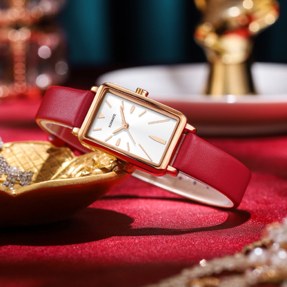 Women's Slim Rectangle Watch with Minimal Strap Design