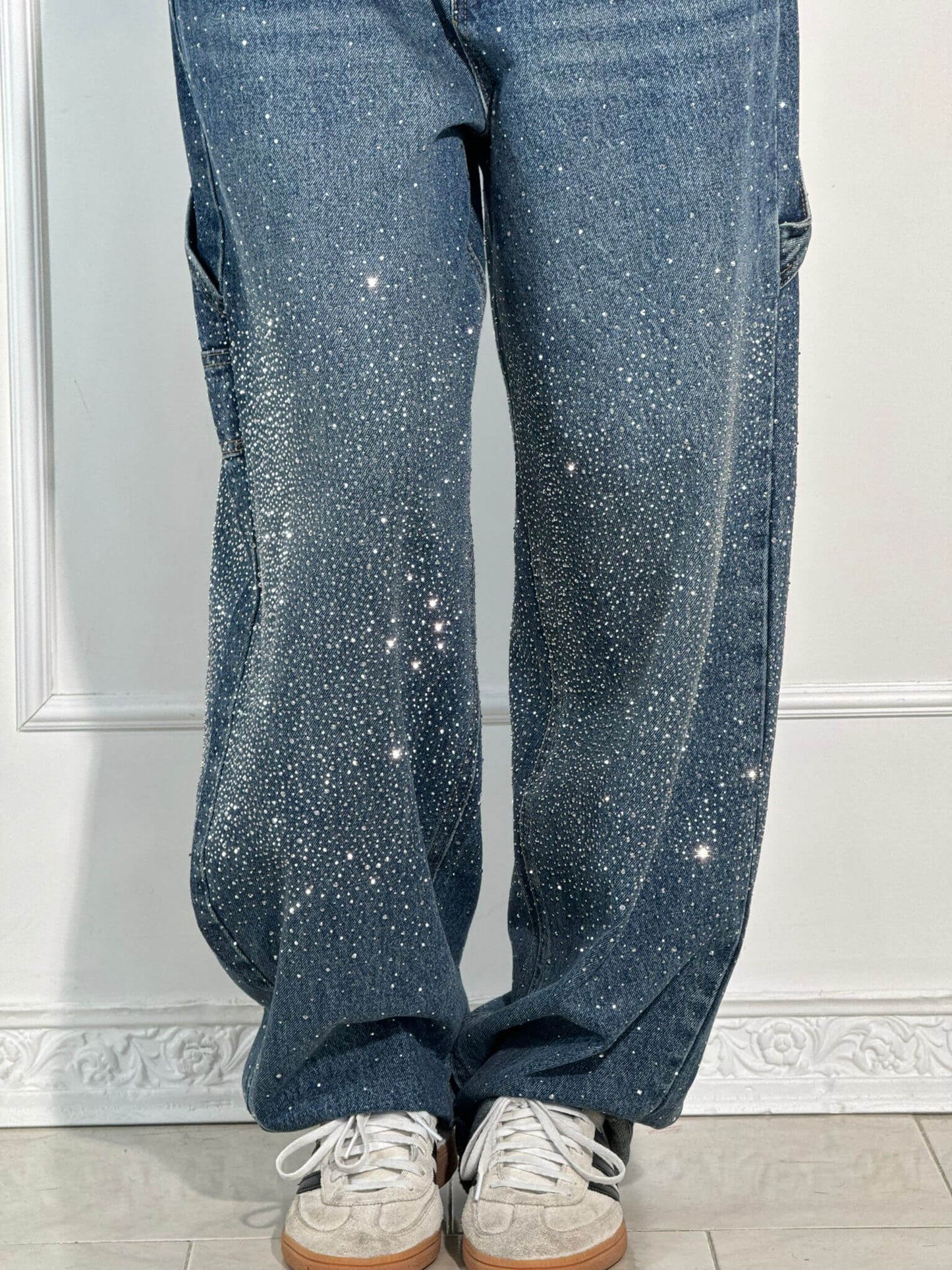 Crystal-Dusted Cargo Denim
