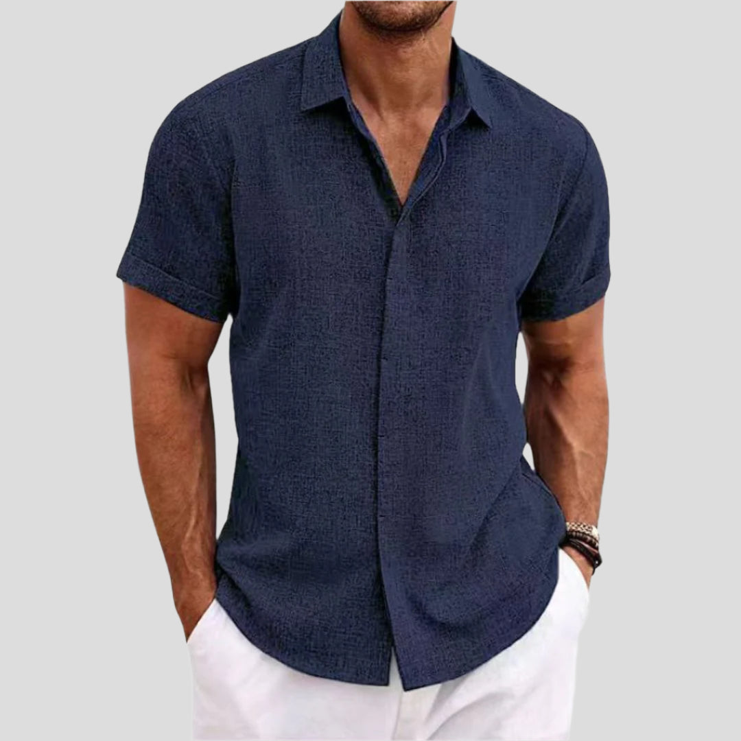 Men's Short Sleeve Woven Shirt with Button Front