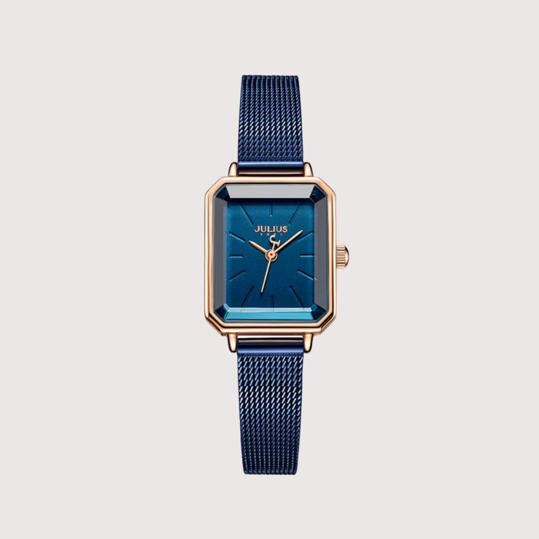 Women's Rectangular Face Watch with Fine Mesh Band