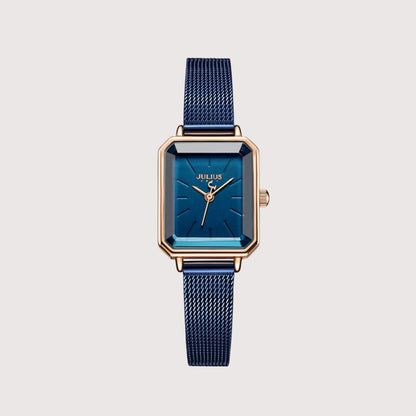 Women's Rectangular Face Watch with Fine Mesh Band