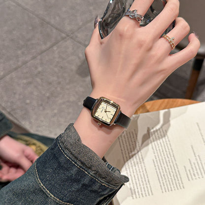 Women's Compact Square Dial Watch with Narrow Strap