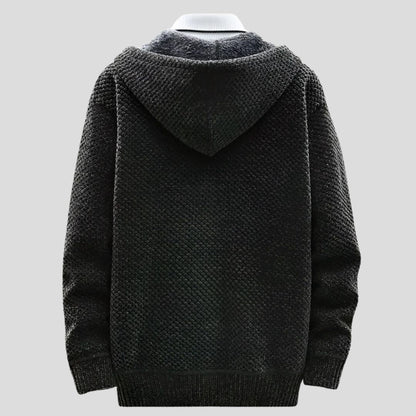 Men's Knit Hooded Zip Jacket with Patterned Exterior