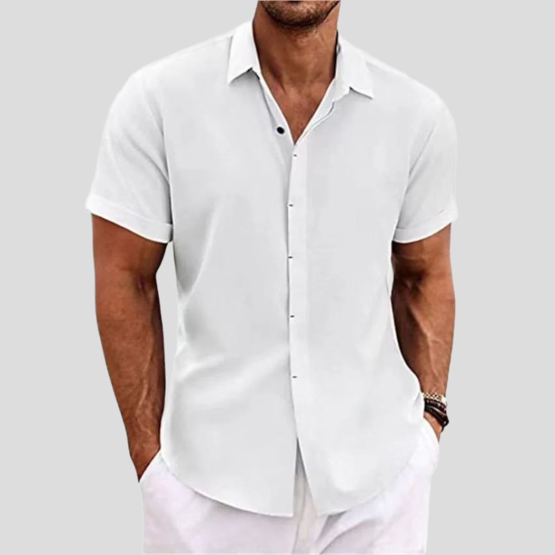 Men's Short Sleeve Woven Shirt with Button Front