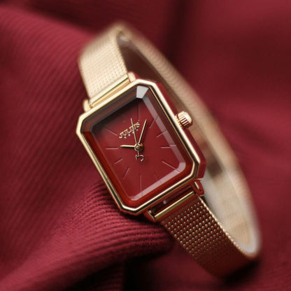 Women's Rectangular Face Watch with Fine Mesh Band