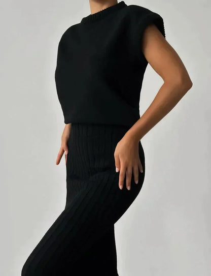Fitted Rib-Knit Skirt Set