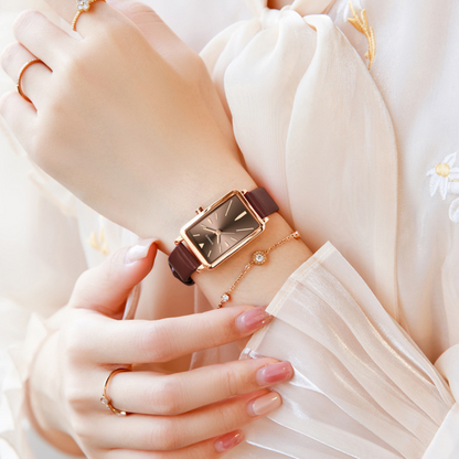 Women's Slim Rectangle Watch with Minimal Strap Design