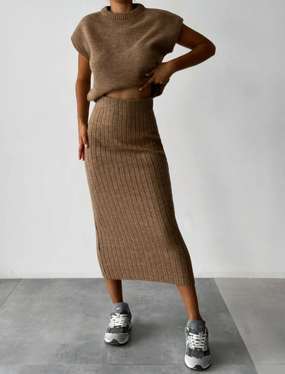 Fitted Rib-Knit Skirt Set