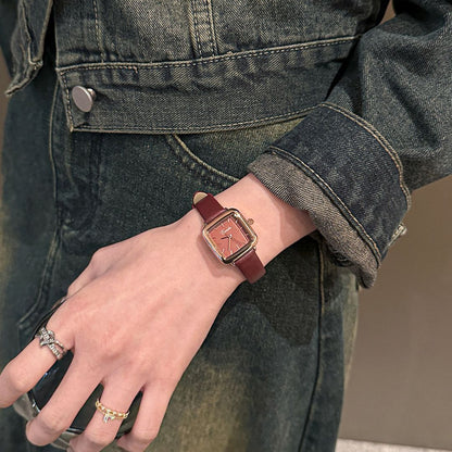 Women's Compact Square Dial Watch with Narrow Strap