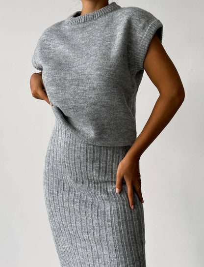 Fitted Rib-Knit Skirt Set