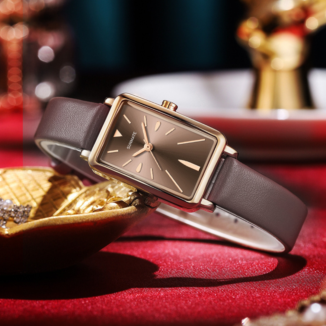 Women's Slim Rectangle Watch with Minimal Strap Design