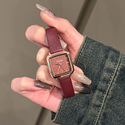 Women's Compact Square Dial Watch with Narrow Strap