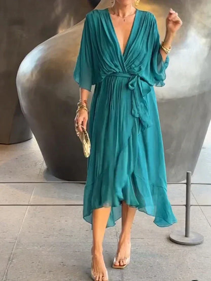 Belted Wrap Midi Dress