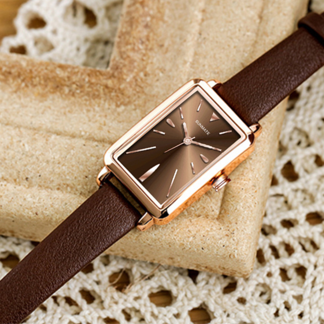 Women's Slim Rectangle Watch with Minimal Strap Design